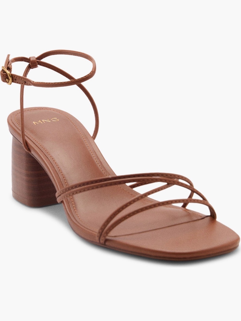 Mango Tan Strappy Block Heel Sandals